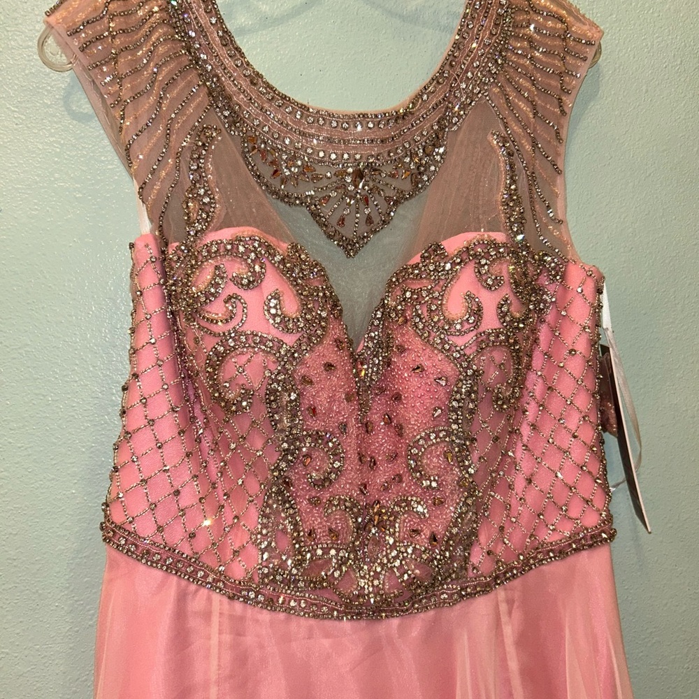 Jovani Pink and Gold Beaded Prom Dress